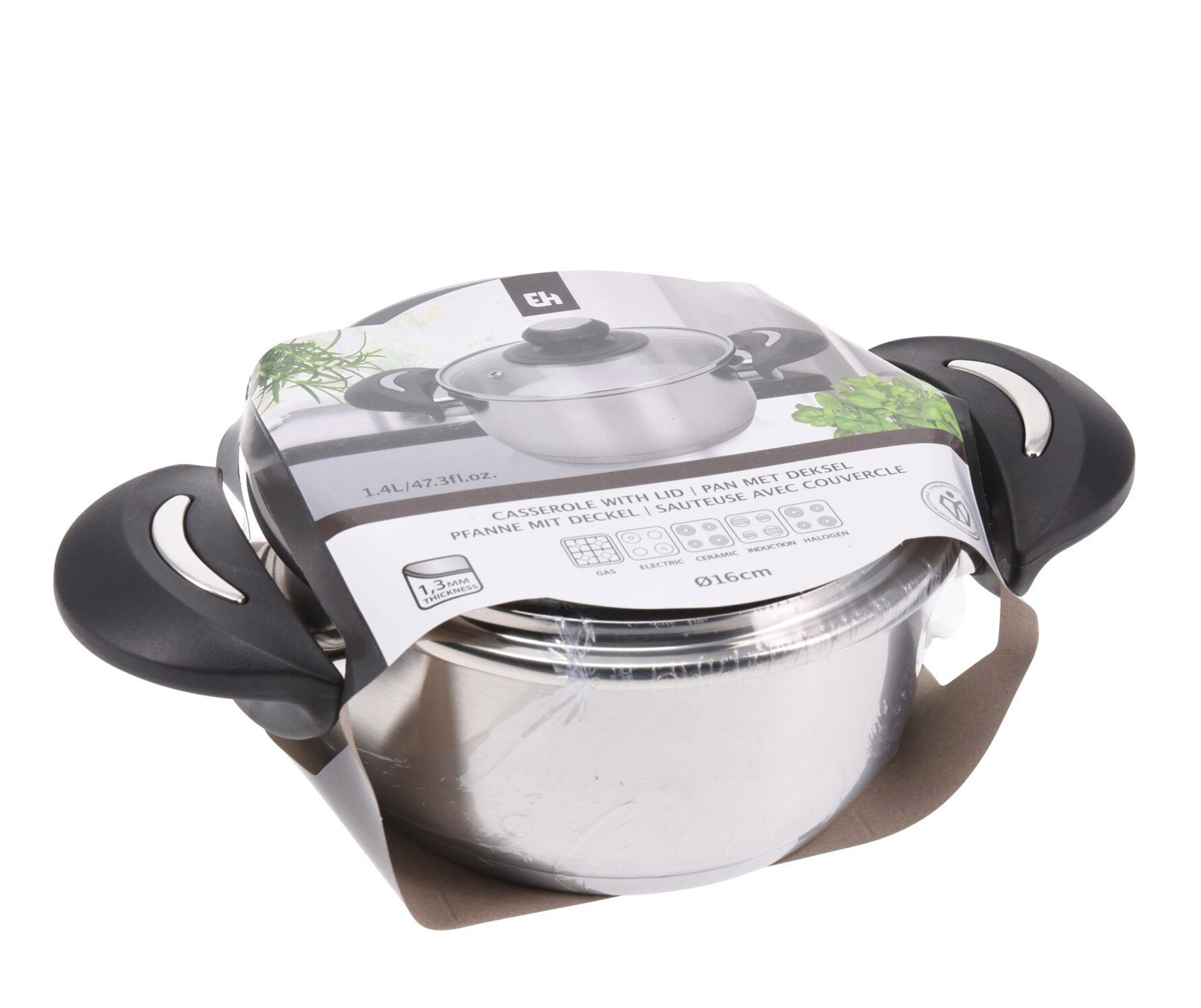 Spetebo Kochtopf Edelstahl Kochtopf mit Glasdeckel 1,4 L / Ø 16 cm, Edelstahl (Packung, 2-tlg., Topf mit Deckel), Universal Küchen Topf mit Griffen – Bild 2 von 3