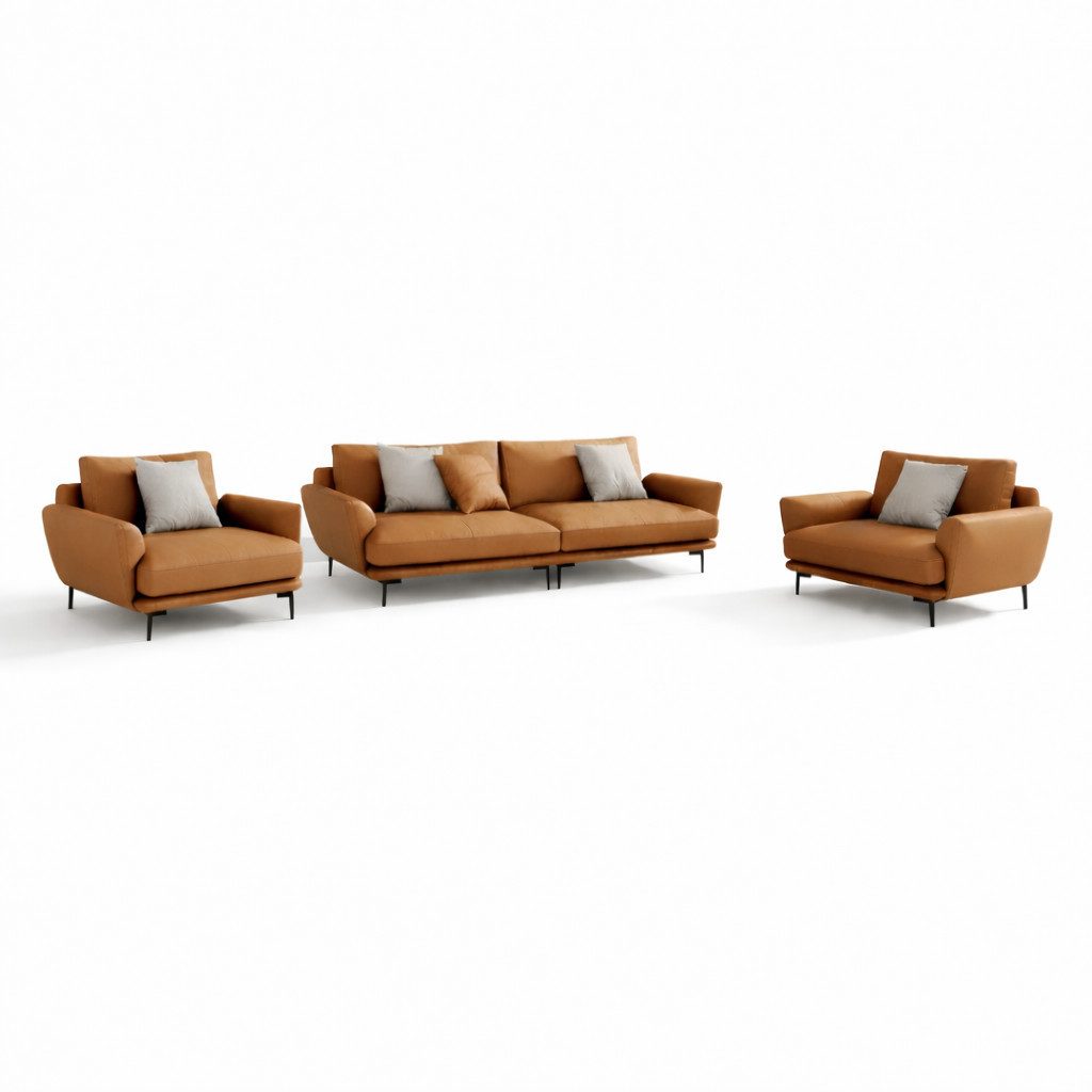 JVmoebel Polstergarnitur Sofagarnitur 2+1+1 moderne braune Ledersofas Couch SOFORT