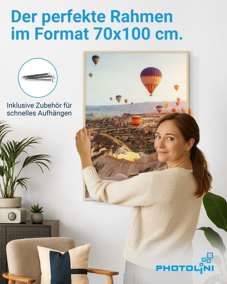 PHOTOLINI Bilderrahmen modern mit bruchsicherem Acrylglas, Holz MDF für Fotos & Poster, für 1 Bilder (1 Einzelrahmen), Posterrahmen XL 70x100 cm zum Aufhängen – Bild 2 von 5