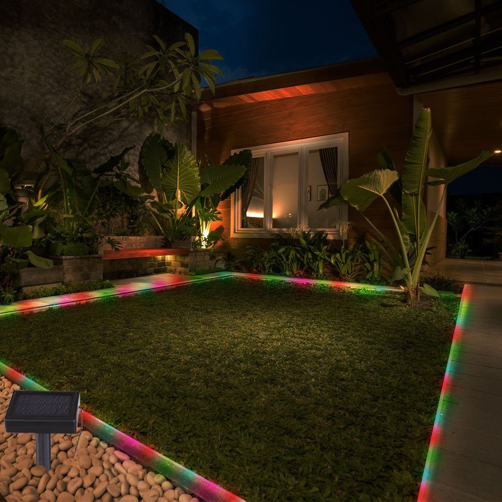 etc-shop Gartenleuchte, LED-Leuchtmittel fest verbaut, Rot, Grün, Blau, LED Solar Lichterkette Beleuchtung Schwarz 8 Funktionen Stufenschalter