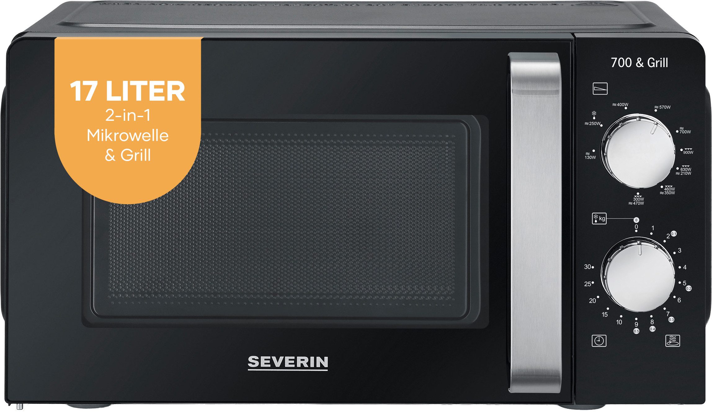Severin Mikrowelle MW 7781, mit Grillfunktion 2-in-1, Grill, Mikrowelle, 17 l, Kompaktes und schmales Design, Mikrowelle und Grill sind kombinierbar