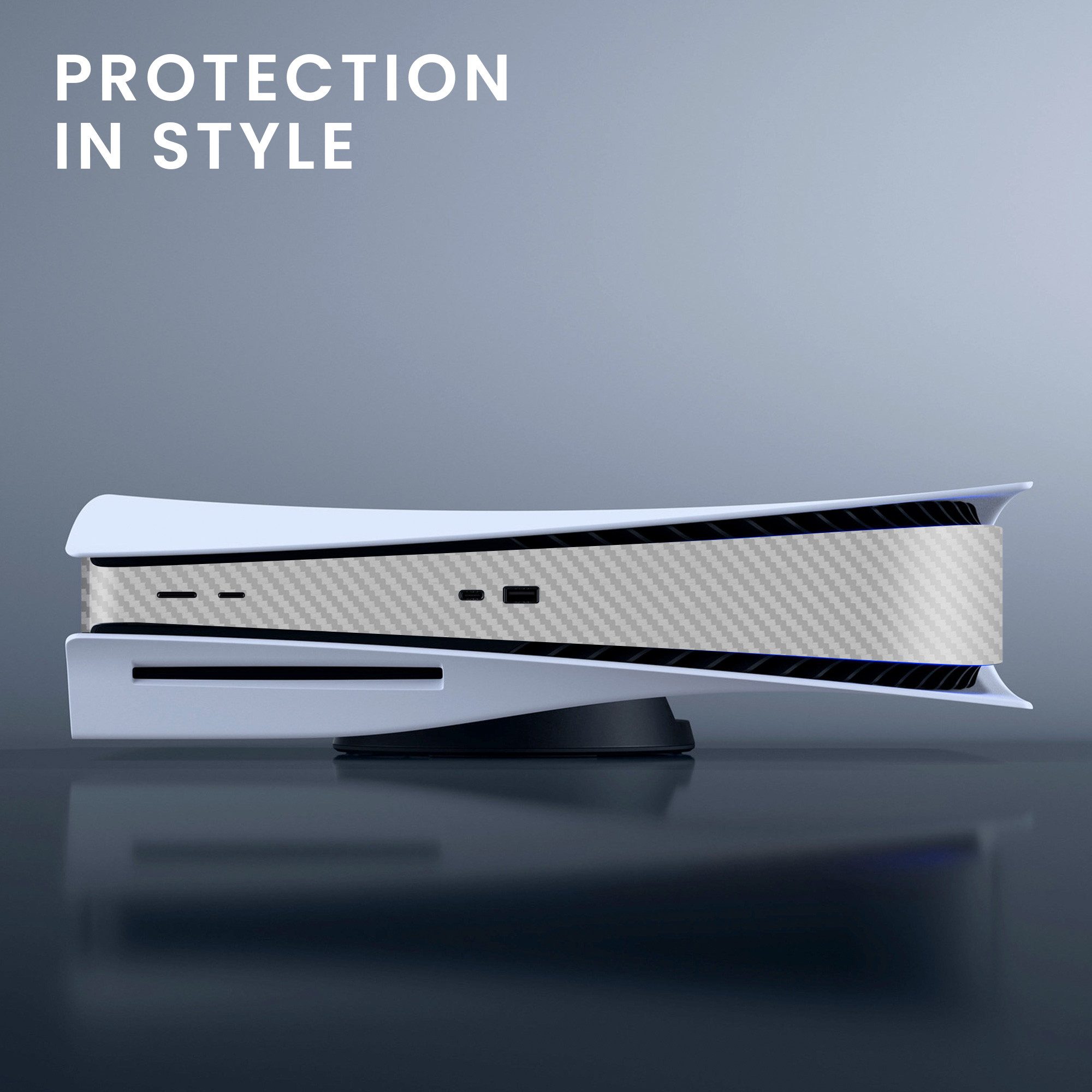 kwmobile Konsolen-Cover Konsolen Aufkleber für Sony Playstation 5 Disc Edition, Aufkleber Folie mit Carbon Design in Silber