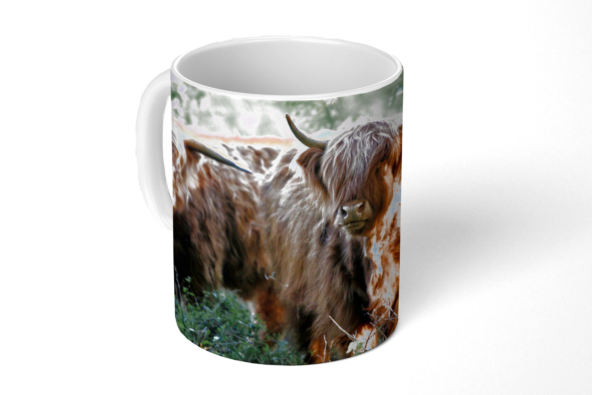 Geschenk Highlander Wald Teetasse, Kaffeetassen, - Tiere, Becher, Schottische Teetasse, - Keramik, MuchoWow Tasse