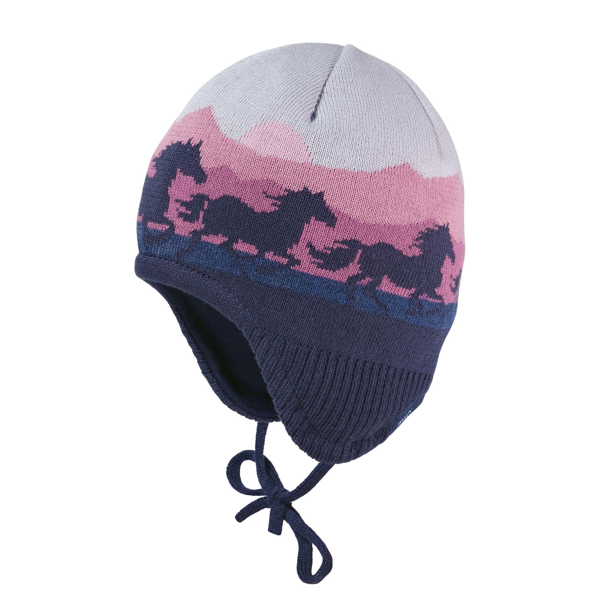 MAXIMO Strickmütze MINI GIRL-Mütze, Pferde, Jacquard, ausgenäht, Bindeband, Futter (1-St)