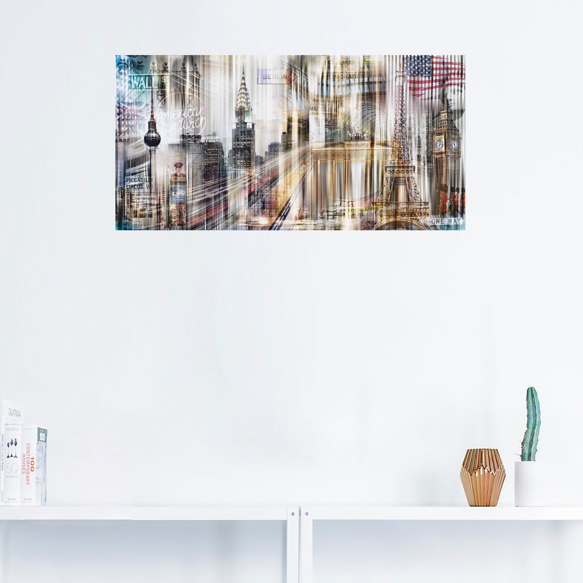 in Gebäude Poster Wandbild oder versch. Wandaufkleber Skyline Größen St), als Collage, (1 Metropole Leinwandbild, Artland Abstrakte