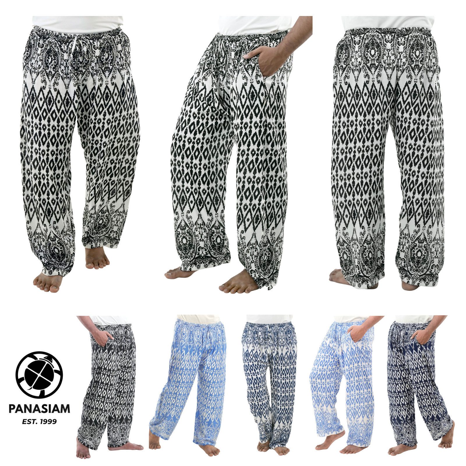 PANASIAM Loungehose orientalische Relaxhose aus 100% Viskose Unisex Wellnesshose Spa-Hose Haremshose im Ethno Style mit Gummibund Muckhose für Freizeit Festival