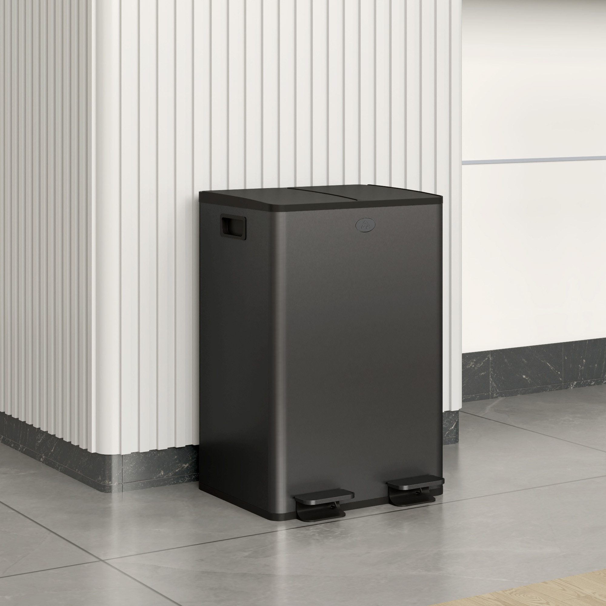 HOMCOM Mülltrennsystem Abfalleimer aus Edelstahl, 2x28 l, Soft-Close, Pedal, Deofach