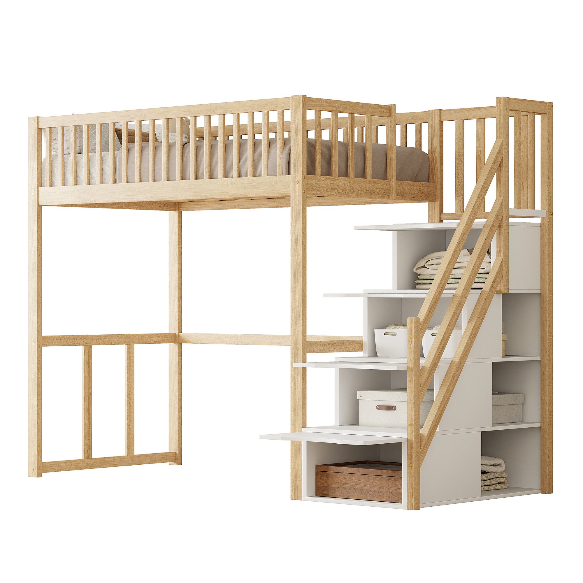 OKWISH Kinderbett Stauraumbett mit großem Kleiderschrank günstig online kaufen