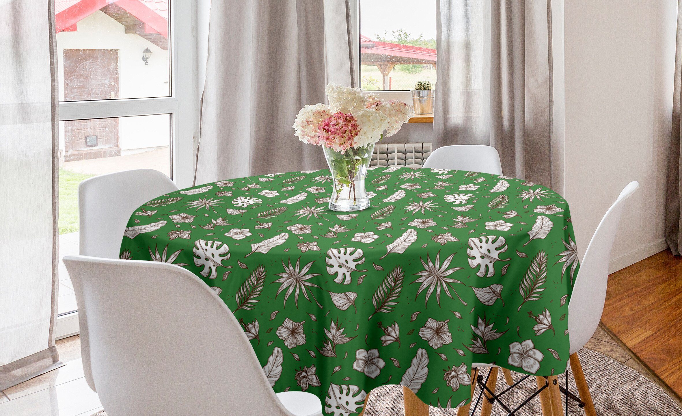 Abakuhaus Tischdecke Kreis Tischdecke Abdeckung für Monstera Küche Esszimmer Hand und Blätter Palm gezeichnete Dekoration