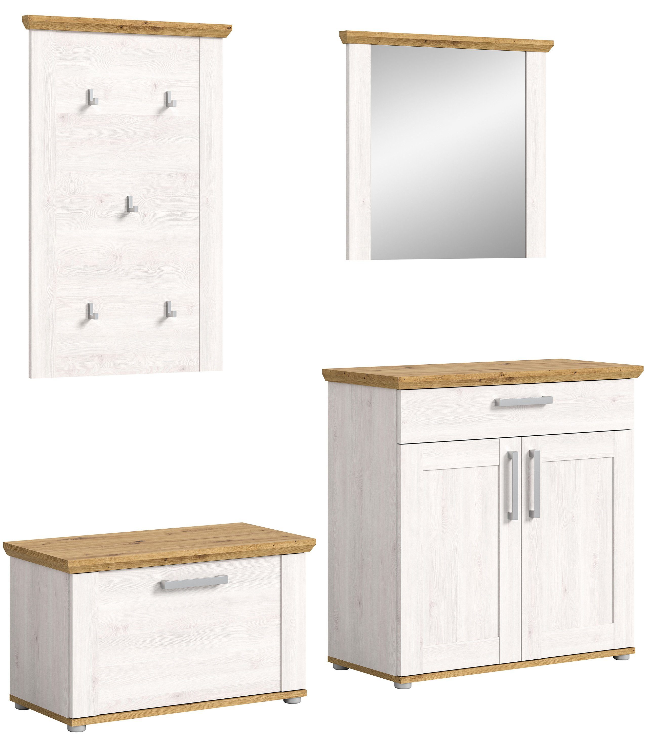 Newroom Garderoben-Set Sibiu Lärche 183 cm, Garderoben-Set Sibiu Lärche Flurmöbel Garderobenschrank Landhaus ...
