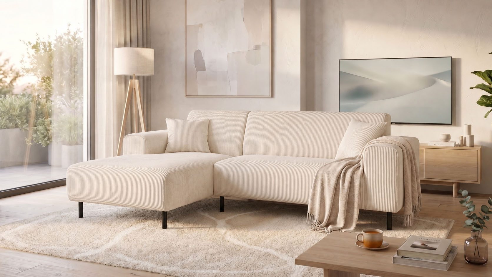 OTTO home Ecksofa ARROS L-Form mit Wellenunterfederung, Maße B/T/H: 235/163/81 cm, incl. Zierkissen, mit Recamiere rechts/links bestellbar, auch in Cord