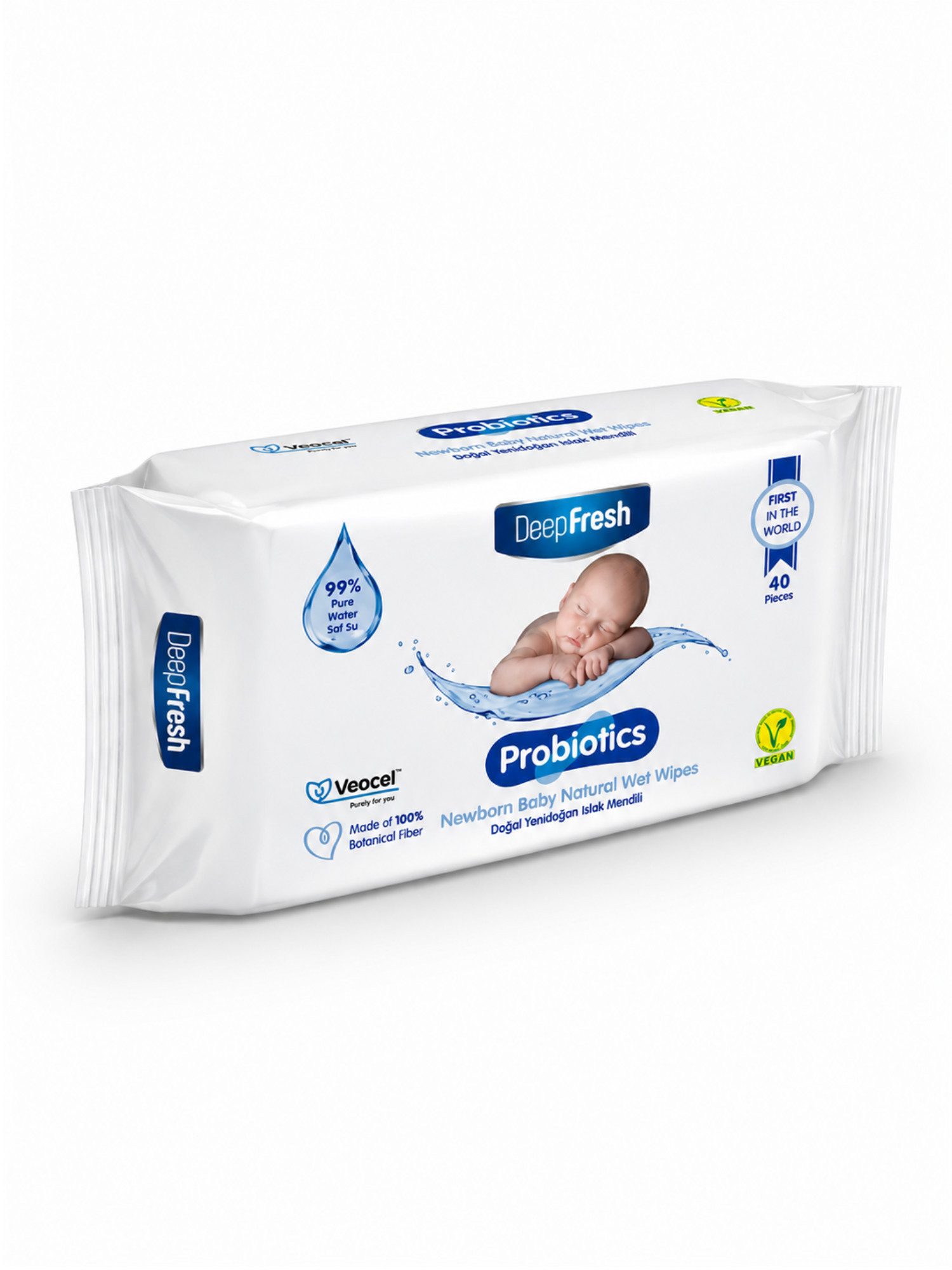 Deep Fresh Probiotics Newborn Baby Natural Pflegetücher 40 Stk. Hygienemittel (Einzelpackung, [3-St. 1 Packung mit 40 stück für Neugeborene Mit Probiotika, Hypoallergen, Alkoholfrei, Parfümfrei)