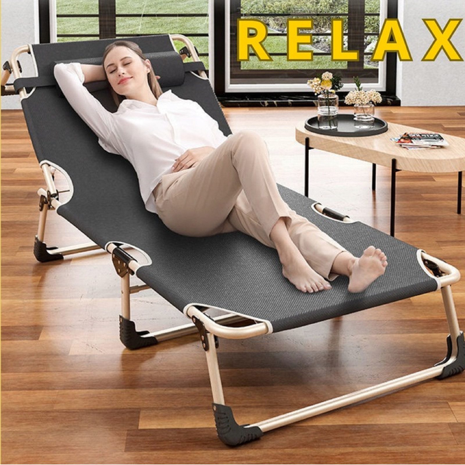 QLS Campingliege Klappbett mit Matratze und Kissen 193 cm Klappmatratze Faltbarbett 193,9 x 67,9 x 27,9 cm