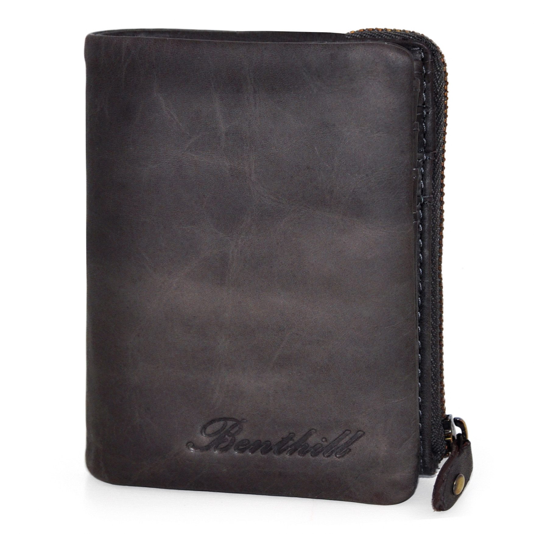 Benthill Geldbörse Klein Echt Leder Geldbeutel RFID Schutz 6 Kartenfächer Slim-Wallet, RFID-Schutz Kartenfächer Münzfach Reißverschlussfach