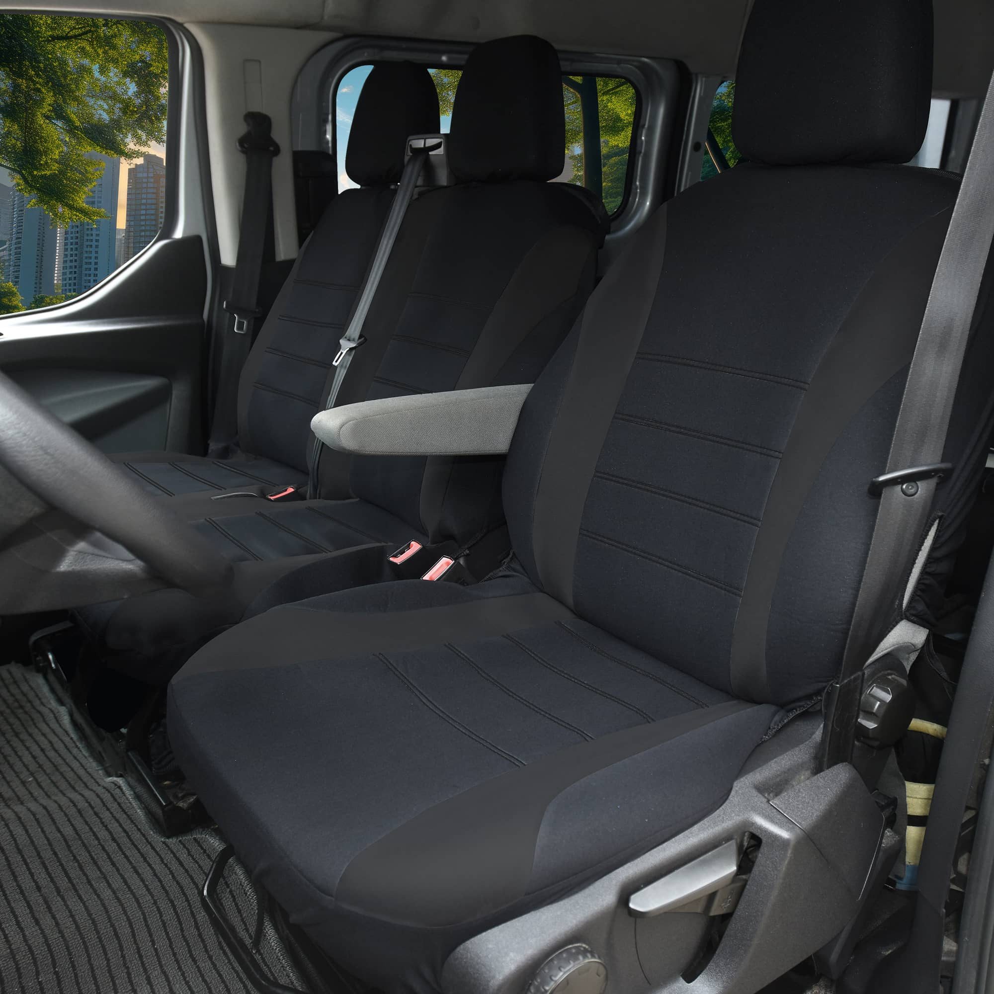 BREMER SITZBEZÜGE Autositzbezug Universal für Bus Transporter 1+2 inkl Doppelsitzbank (1+2 S), Set, Schonbezüge Sitzbezüge Fahrer und Beifahrer, in Schwarz