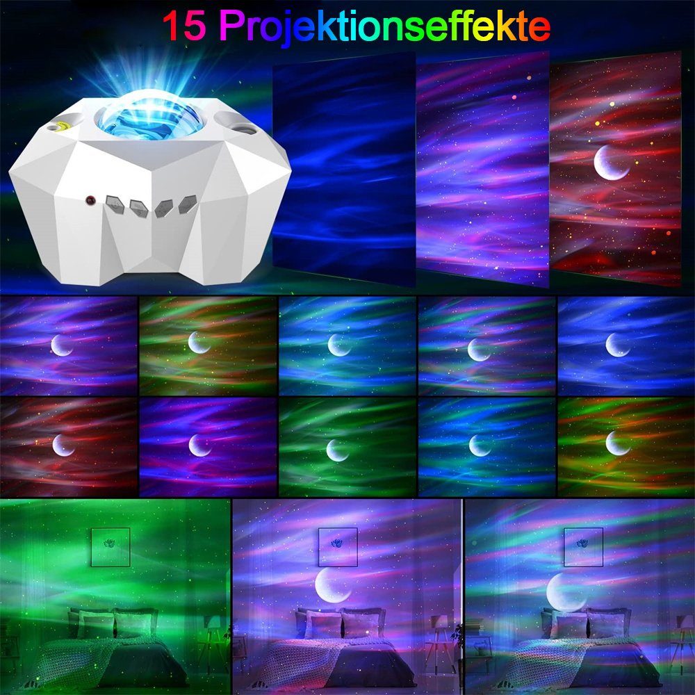 Weiße-15 LED Farben Dekoration Dynamisches für Sternenflimmern Zimmer Lampe Kinder Nachtlicht LED Projektion - MUPOO Projektor Sternenhimmel