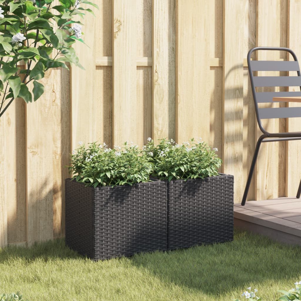 vidaXL Blumentopf Pflanzkübel 2 Stk. Schwarz 36x30x32 cm Poly Rattan (2 St)