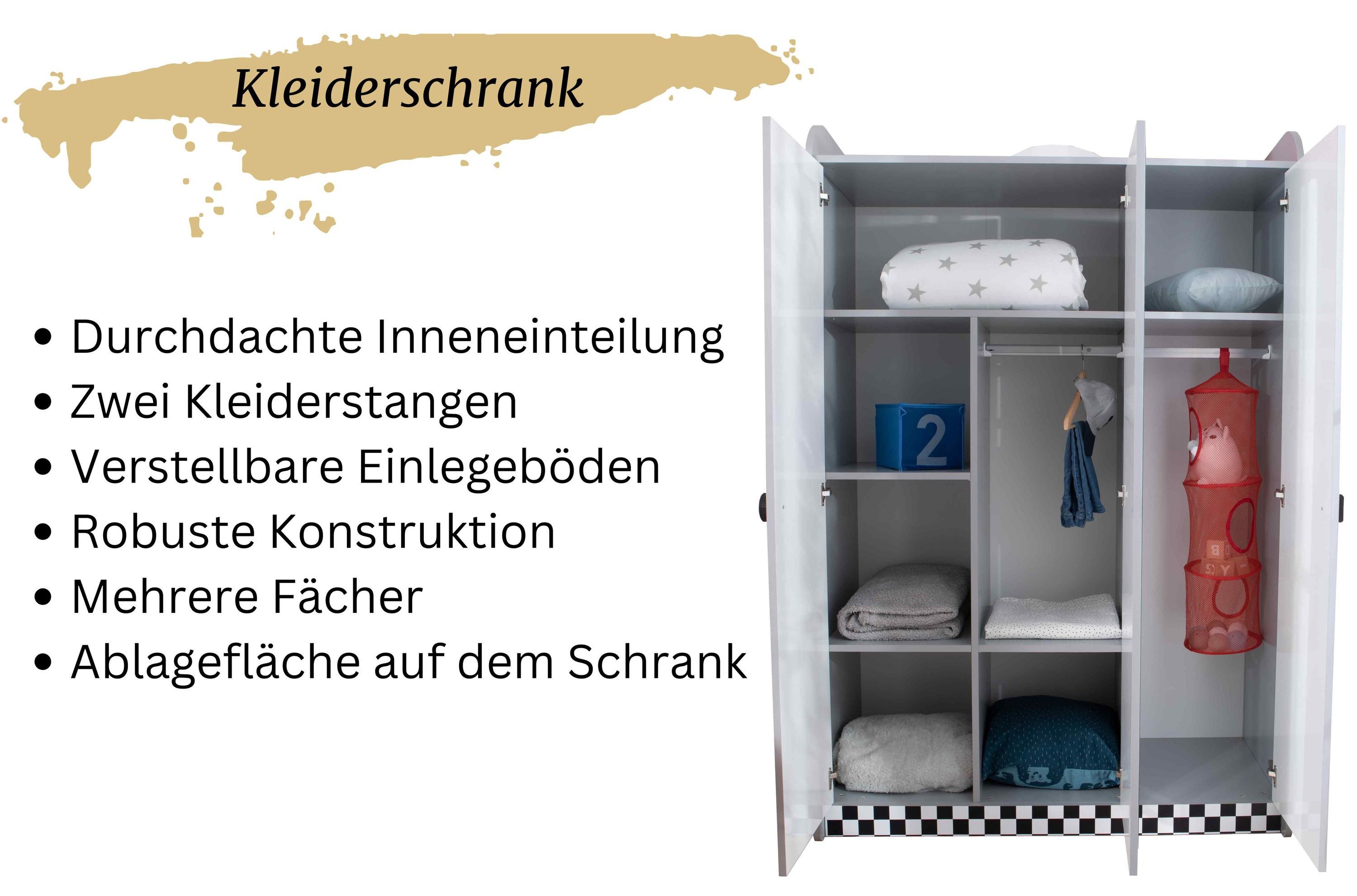 Aileenstore Jugendzimmer-Set Police, (5-tlg., Komplettset 5 teilig mit Autobett, Lattenrost, Heckspoiler, LED)