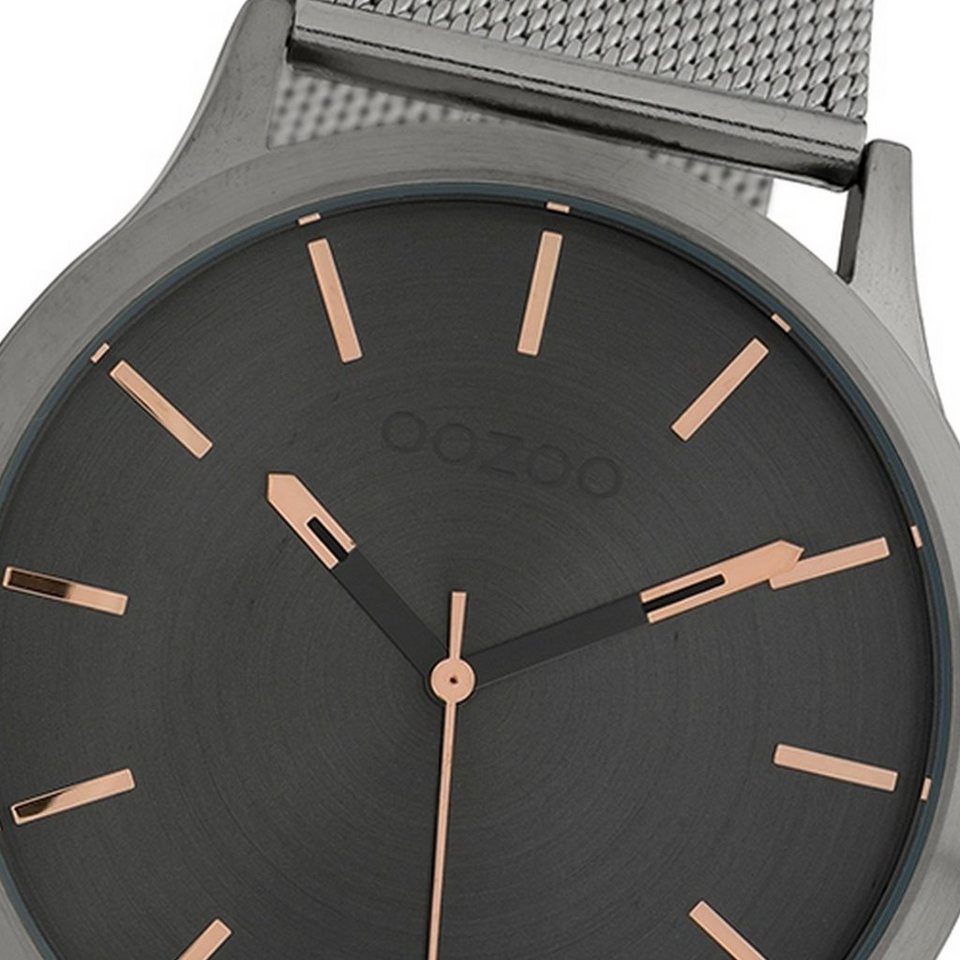 OOZOO Quarzuhr Oozoo Herren-Uhr silber, Herrenuhr rund, groß (ca. 45mm)  Edelstahlarmband, Fashion-Style