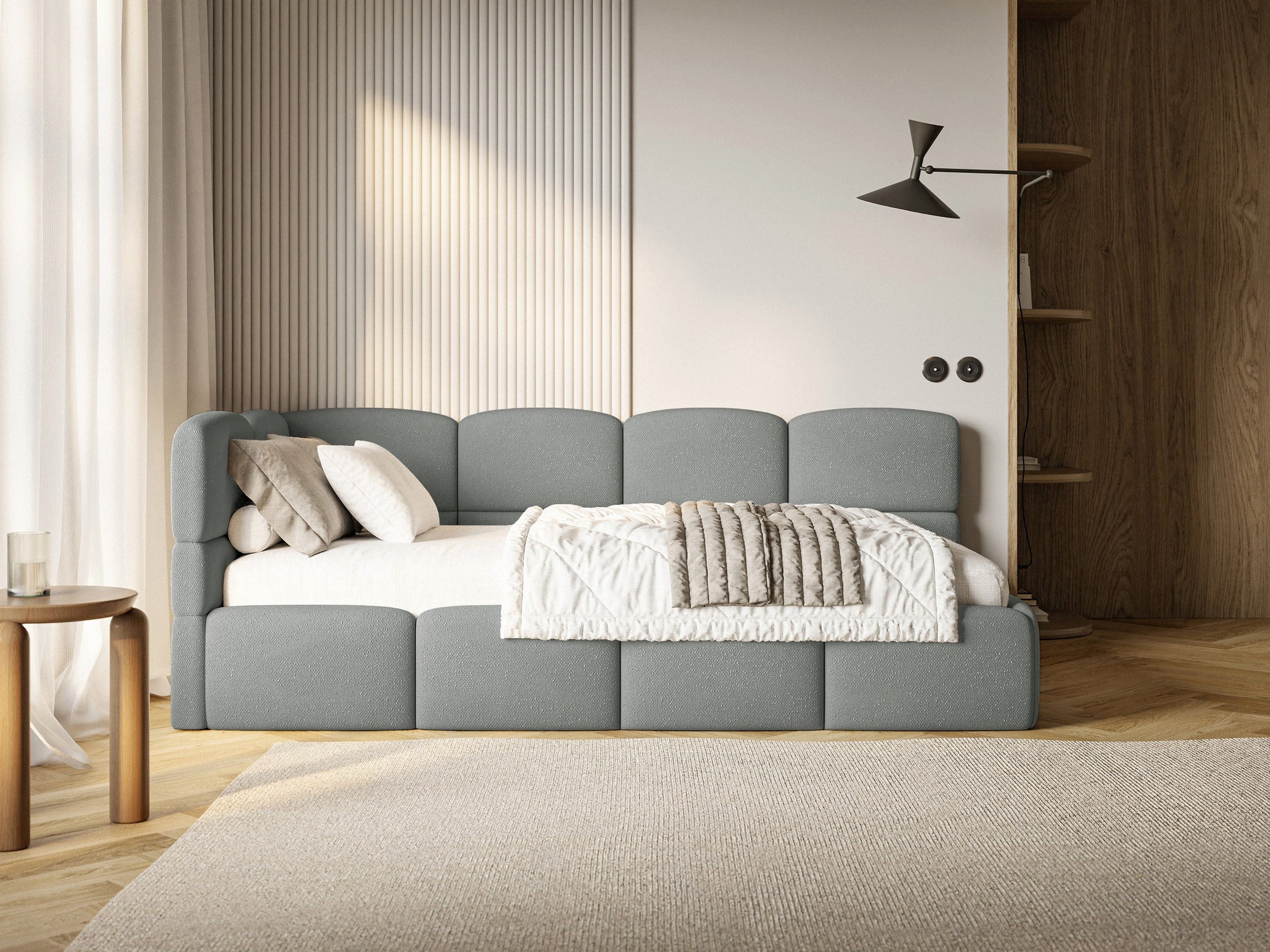 Selsey Jugendbett CLOUDY, Eck-Kopfteil, Matratze & Bettkasten, Chenille hydrophob, 120x200 cm