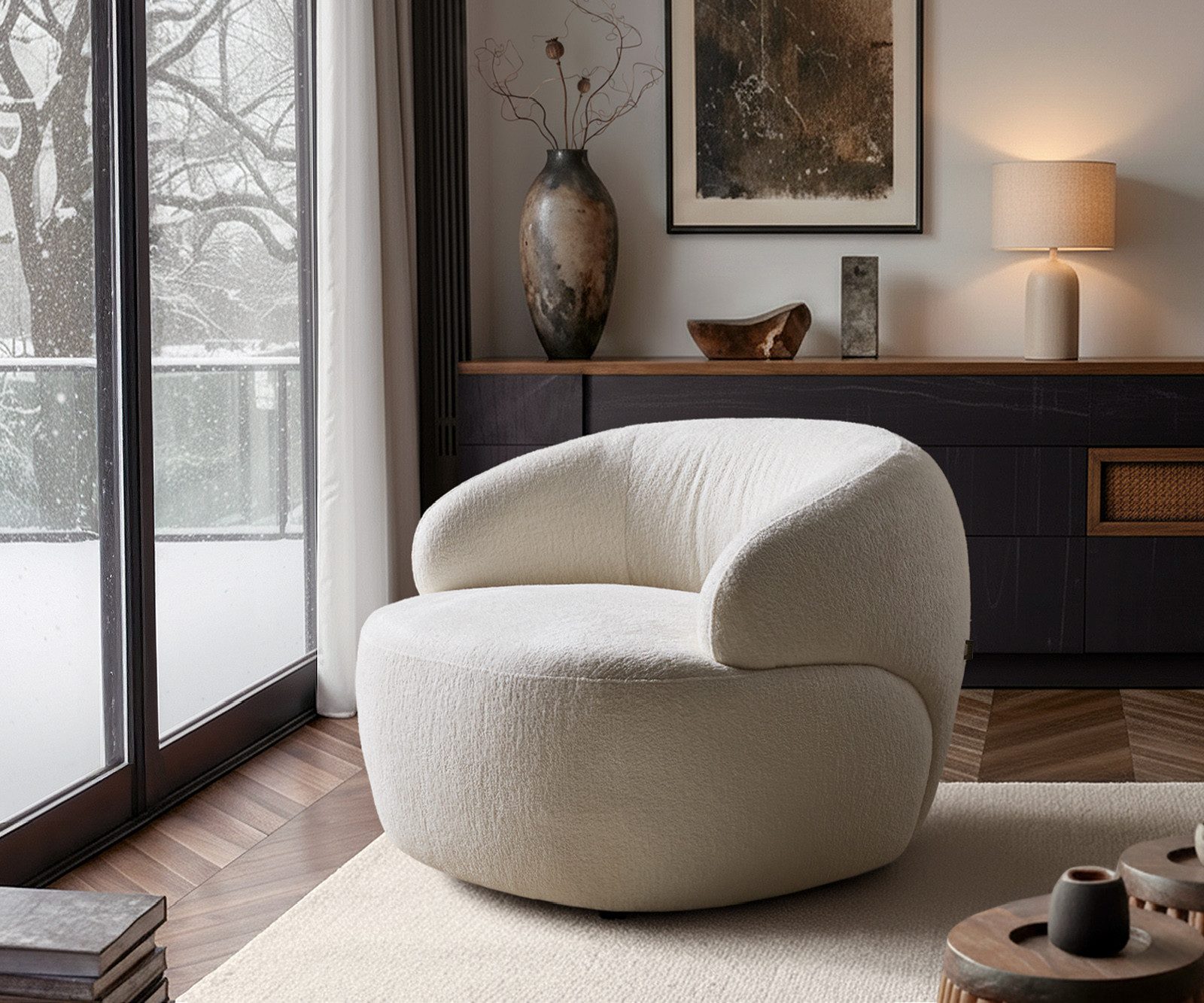 DELIFE Cocktailsessel Nova, Bouclé Soft Beige 88x88 cm Loungesessel