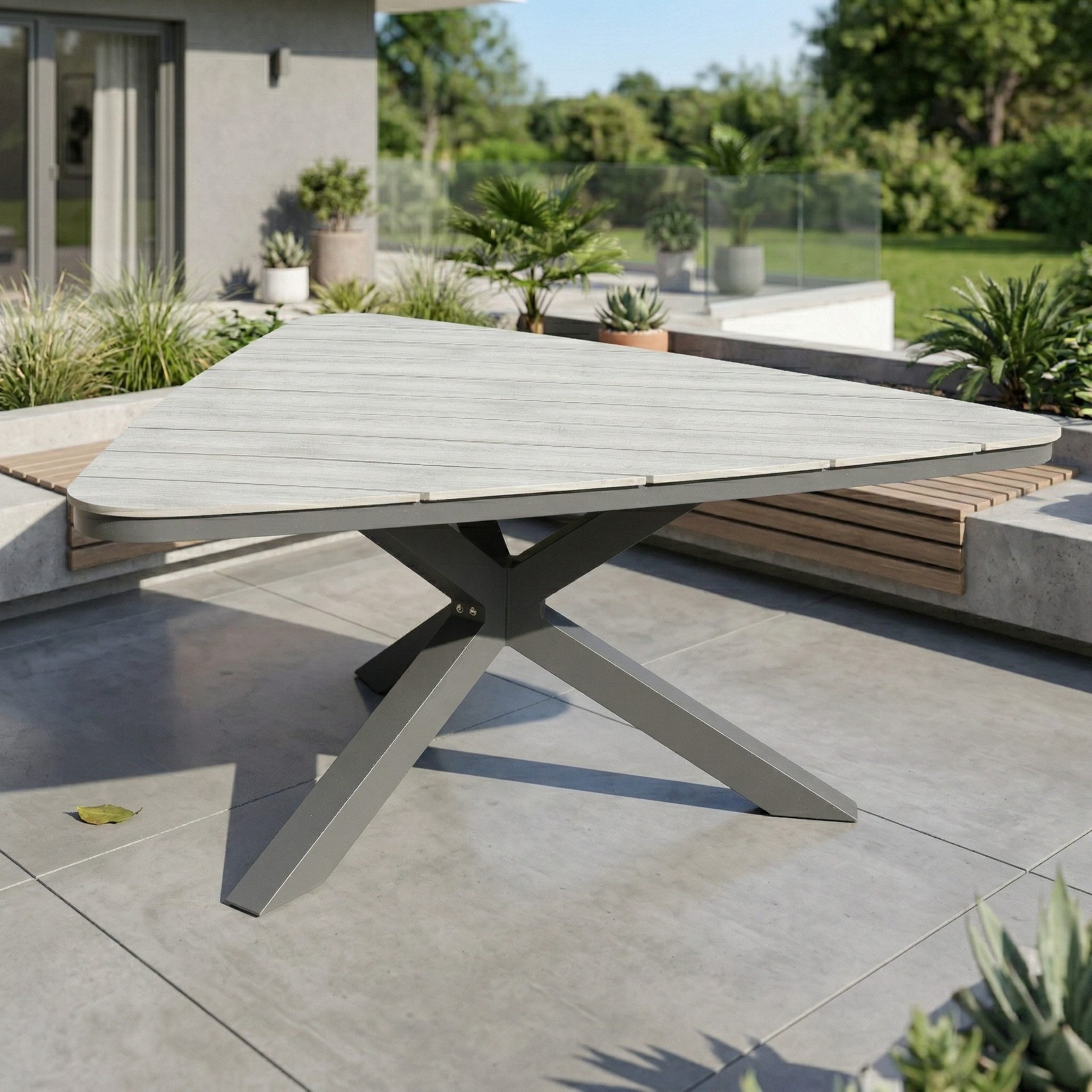 Gardissimo Gartentisch Armati dunkel Triangel 170 cm Esstisch dreieckig (höhenverstellbare Füße, 1 Tisch), wetterfest, pflegeleicht, Aluminium, Nonwoodplatte