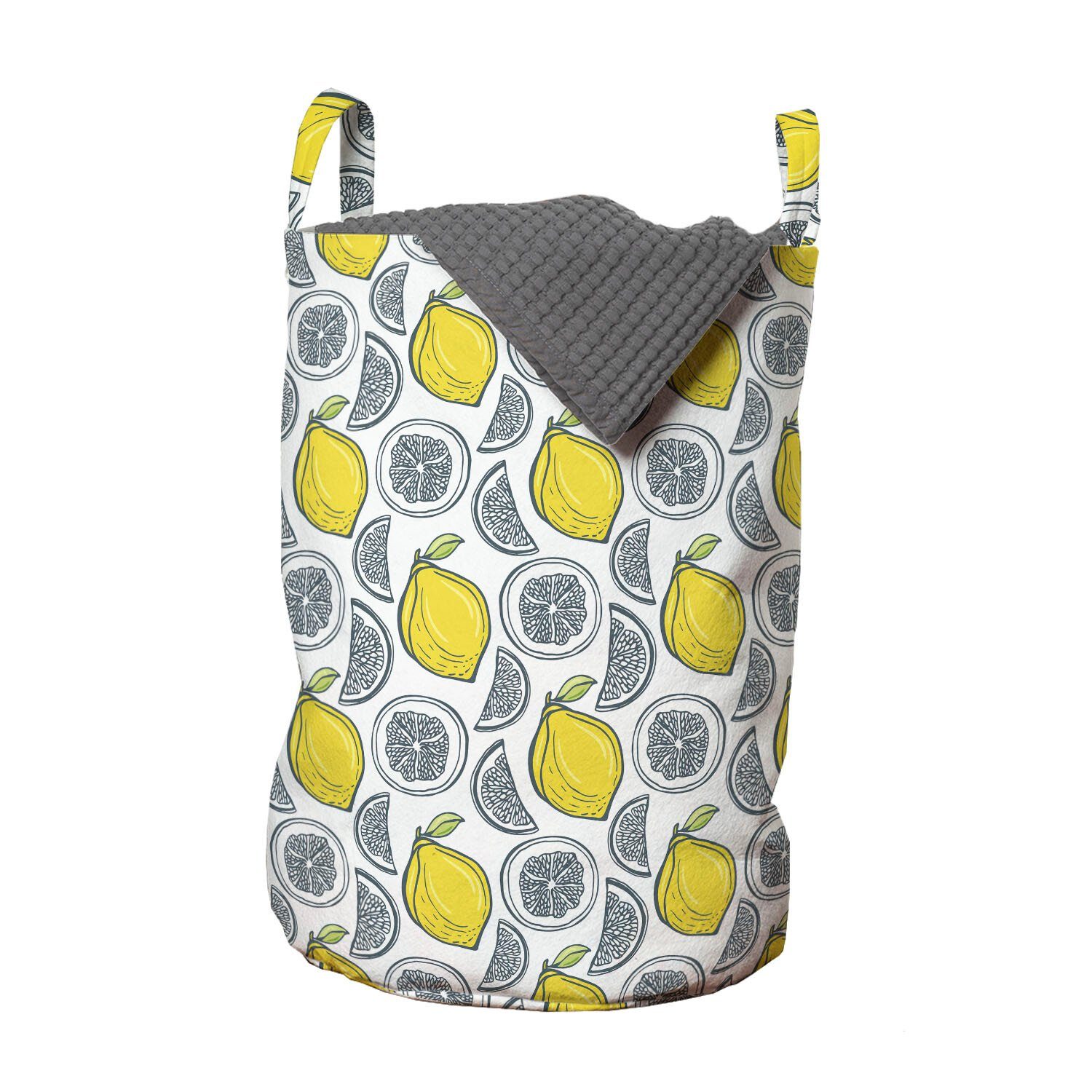 Abakuhaus Wäschesäckchen Wäschekorb mit Griffen Kordelzugverschluss für Waschsalons, Frucht-Kunst Hand gezeichnet Zitronen