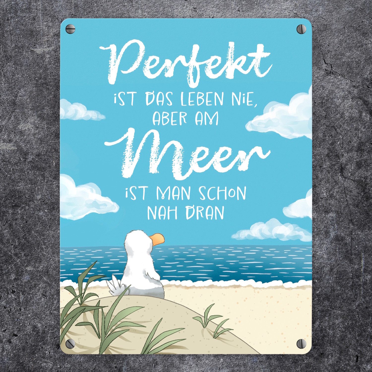speecheese Metallschild Möwe am Strand Metallschild in 15x20 cm mit Spruch günstig online kaufen