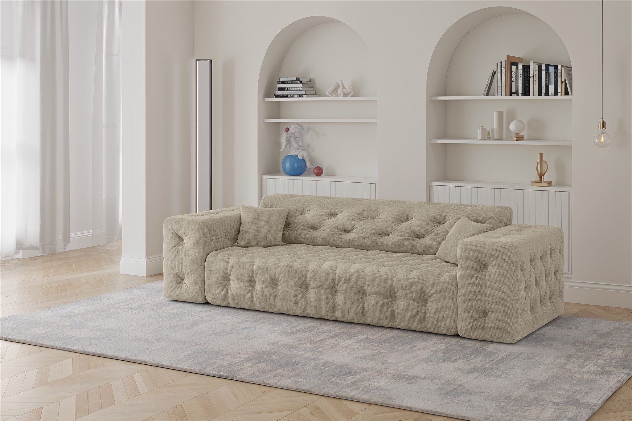 Fun Möbel 3-Sitzer Designersofa CHANTAL in Stoff Moly, Rundumbezug, inkl. 2 Zierkissen