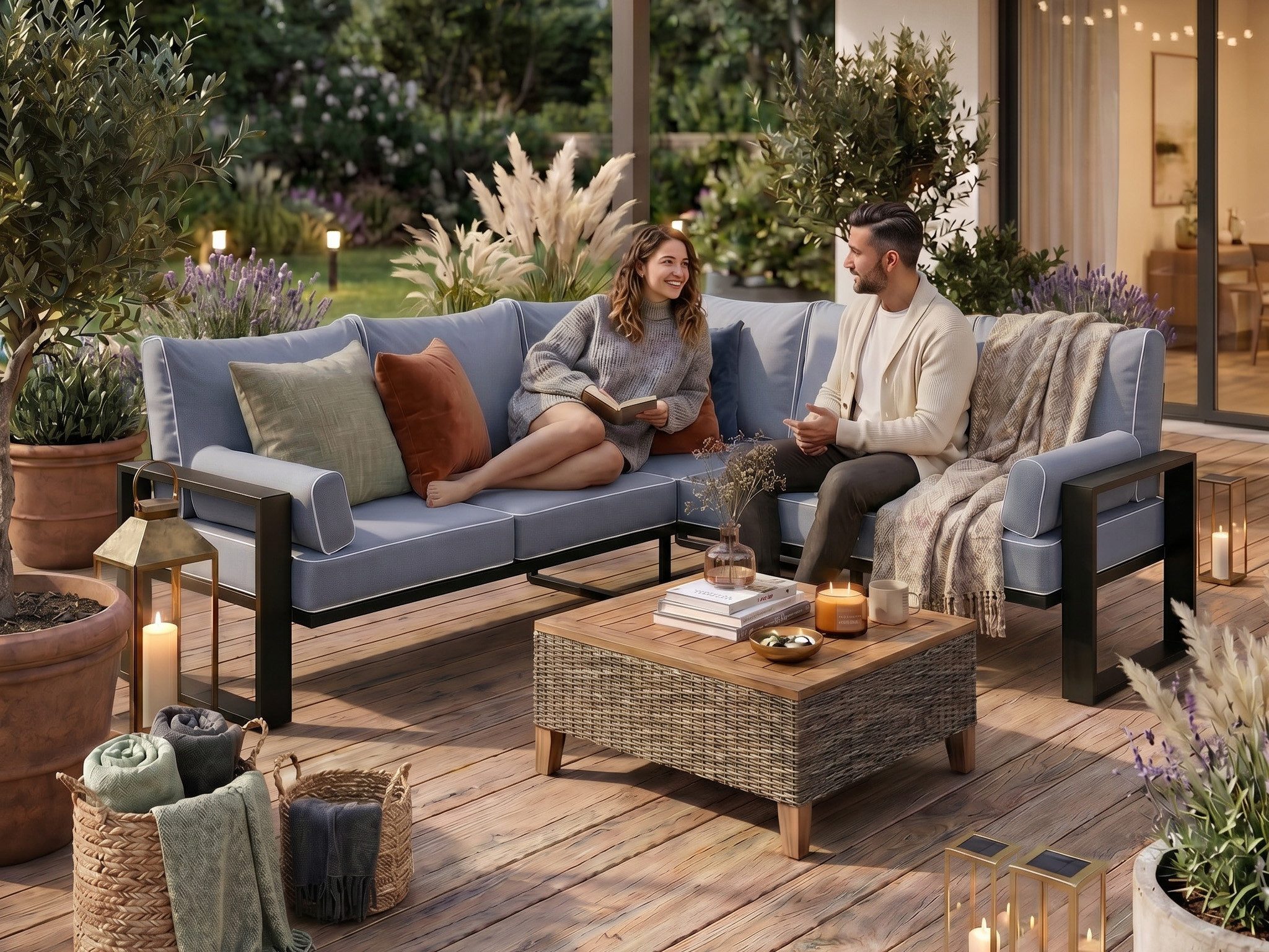 Beautysofa Gartensofa VERDINO 2R2 mit Metallrahmen, Gartenmöbel, Sitzbank, Ecksofa, Wasserdichtes Gewebe, Universalecke