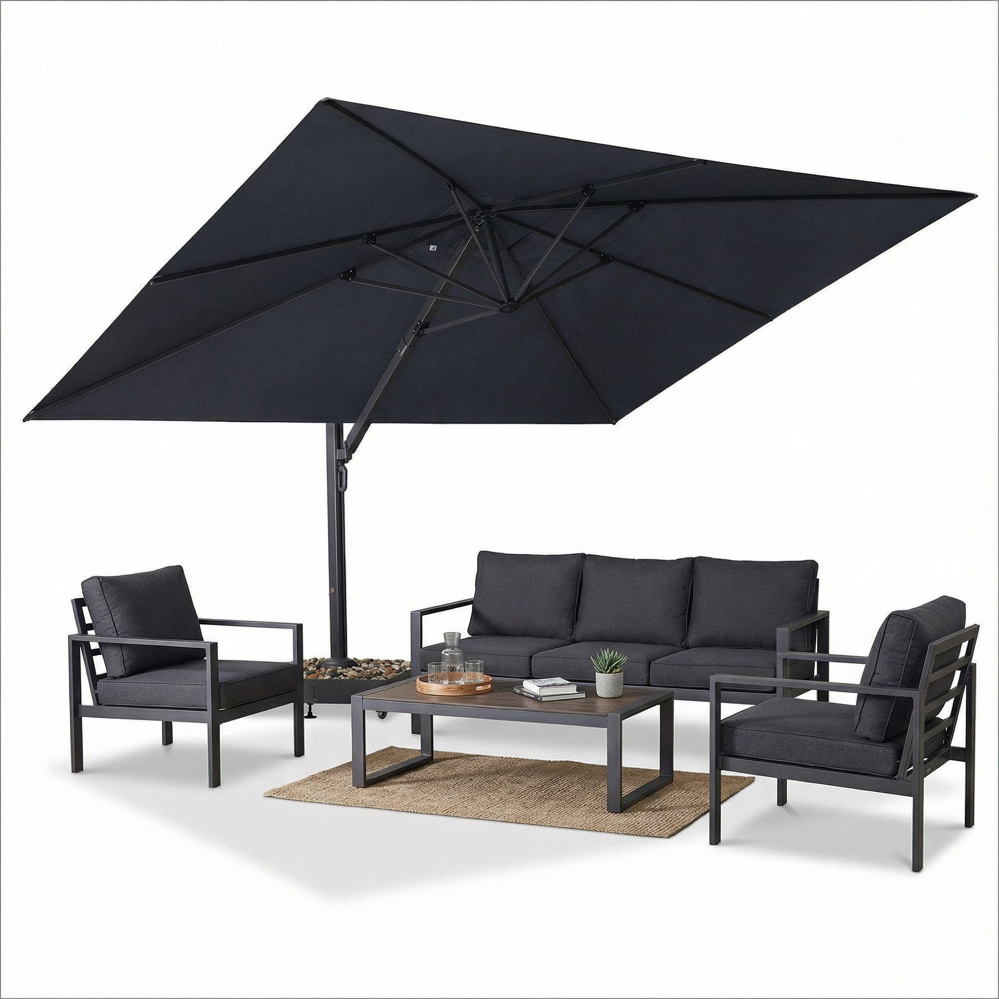 PURPLE LEAF Sonnenschirm Rechteckiger Aluminium Terrassenschirm,Groß Ampelschirm, LxB: 450,00x350,00 cm, Rechteckig Maße:350 x 450 cm, 360° drehbar