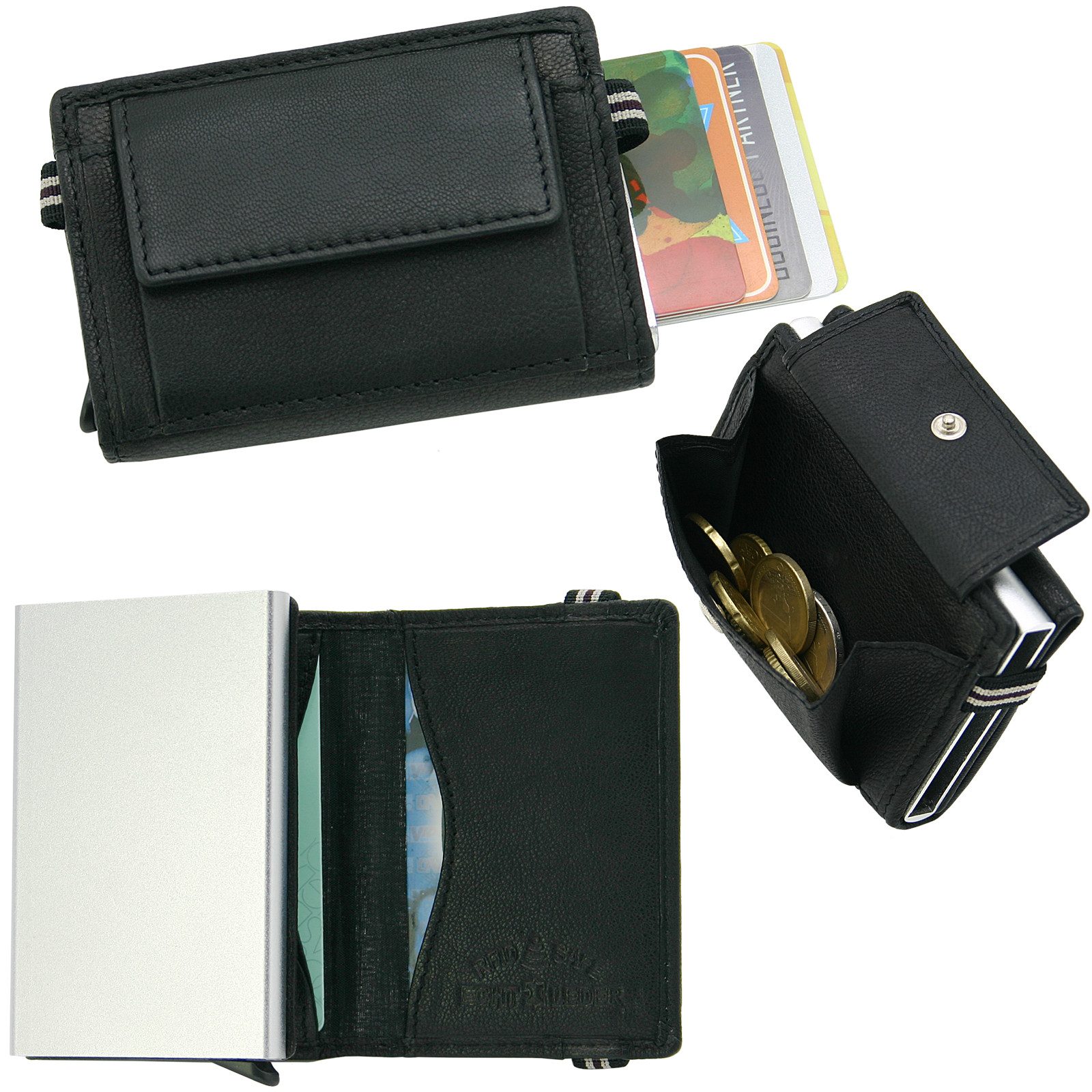 J JONES JENNIFER JONES Mini Geldbörse Slim Wallet mit RFID-Schutz wahlweise mit Pop Up Kartenetui, Echtleder, mit oder ohne Karten-Pop Up Funktion