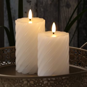 MARELIDA LED-Kerze Twist Echtwachs gedrehte Stumpenkerze flackernd H: 15cm Timer weiß (1-tlg)