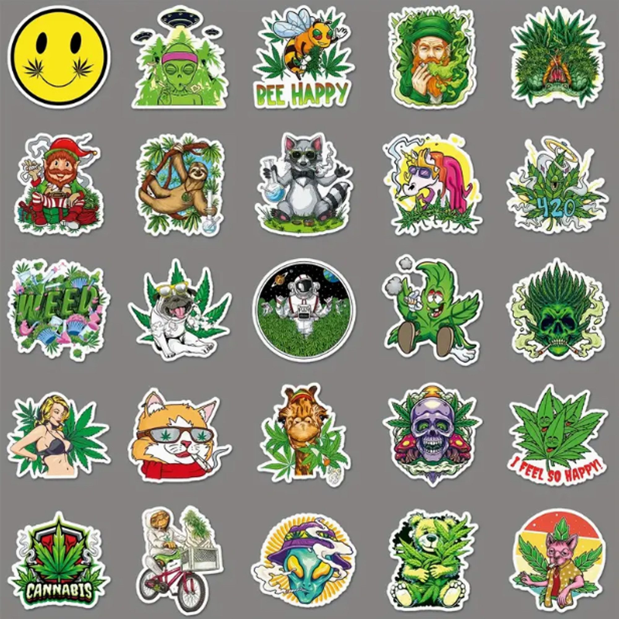 Deggelbam Sticker 50x  Lustige Marihuana  Aufkleber Sticker, (Cannabis, Bubaz, 42, Marihuana - Sticker), Wiederverwendbar