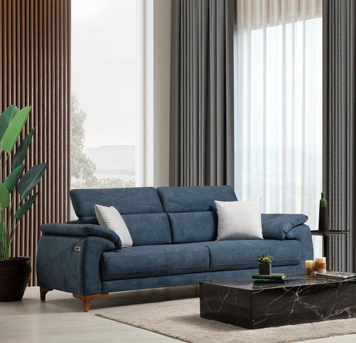 JVmoebel 3-Sitzer Blau Sofa Wohnzimmer Design, Teile, Made Modern in 1 Polstersofa Möbel Europa