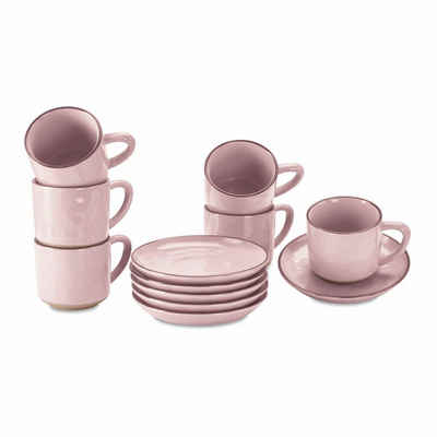 Mirabeau Geschirr-Set Tasse mit Untertasse 6er Set Biarré rosa, Steinzeug