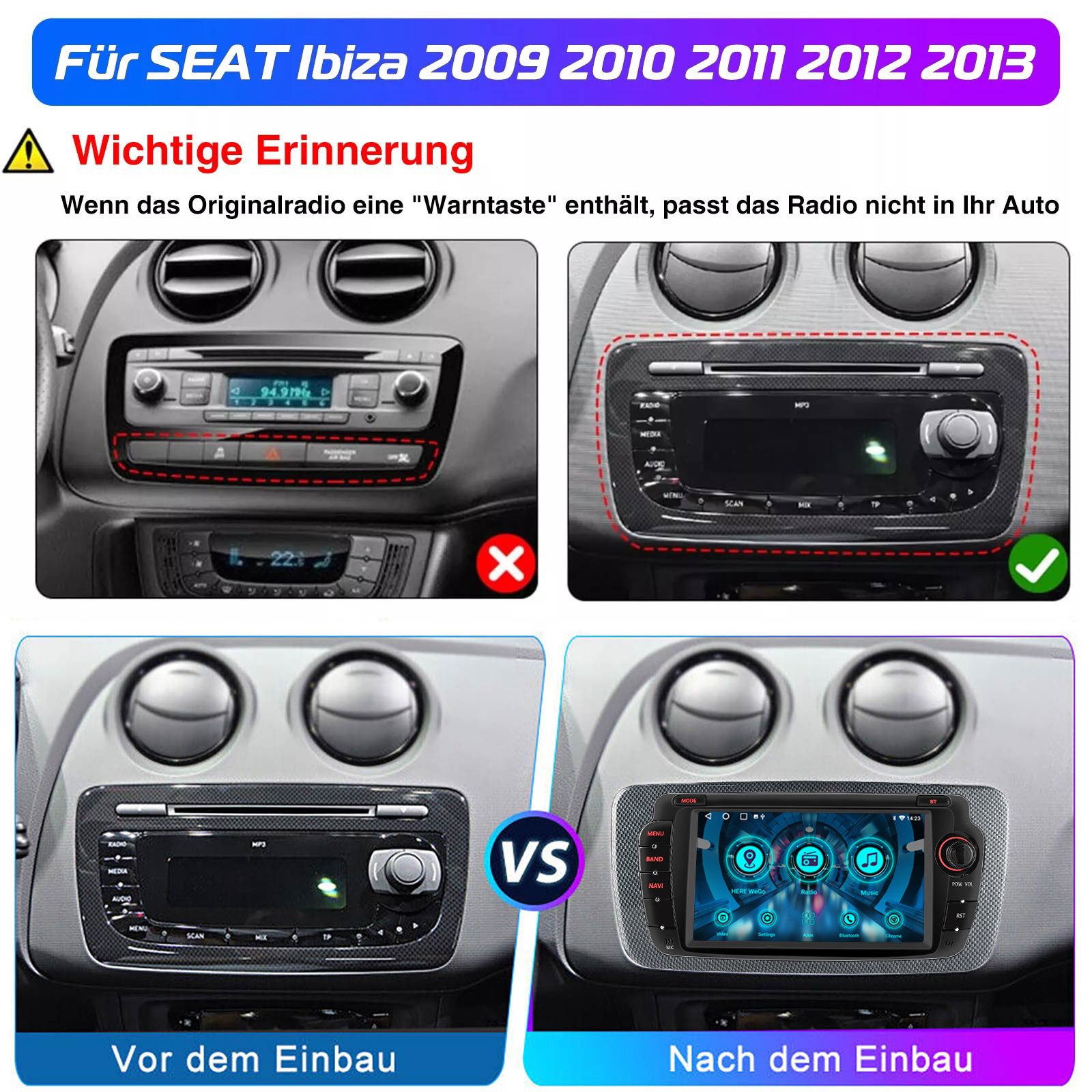 ESSGOO DAB+ 64G Android 15 Für Seat Ibiza IV 6J 2009-13 GPS Navi RDS Carplay Autoradio (AM, FM, 4+64GB(optional), RDS, DAB (optional), DAB+ (optional), Apple Carplay & Android Auto,2+64GB(optional),EQ SWC,DBA)