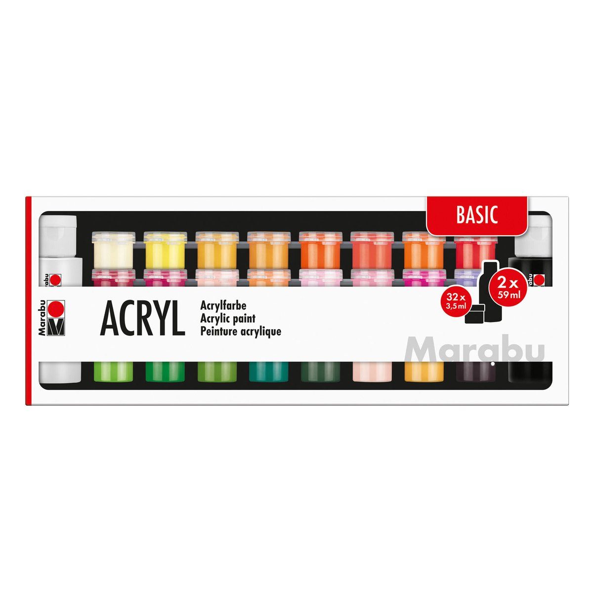 Marabu Acrylfarbe Marabu Acrylfarben Set Basic 32x3,5ml/2x59ml