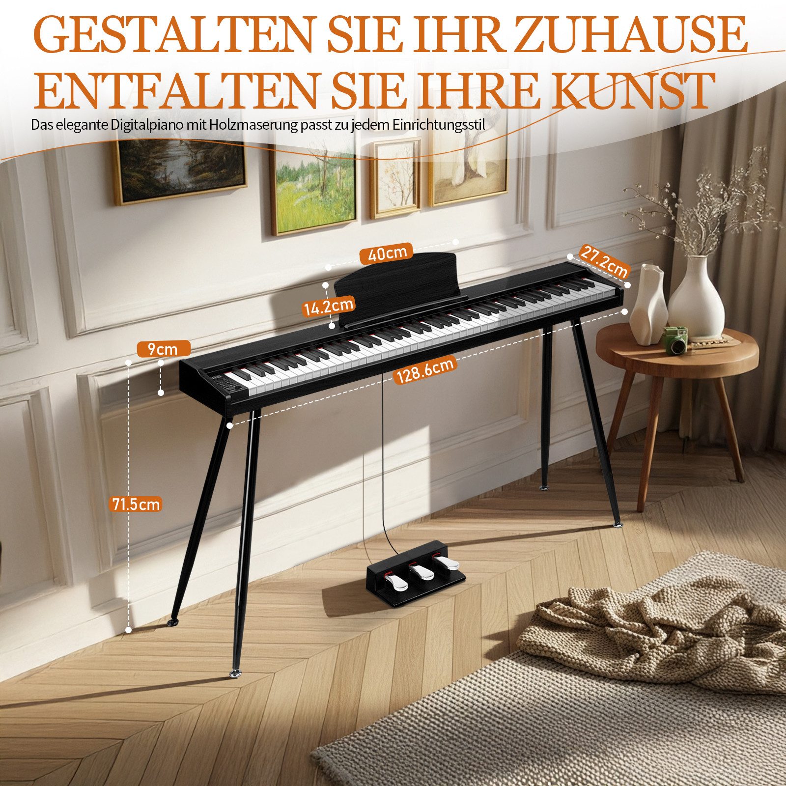 LALAHO Digitalpiano E-Piano 88 Tasten halbgewichtete Tastatur,Bluetooth und MIDI, Digital Keyboard mit Aufnahmefunktion, Transponierung