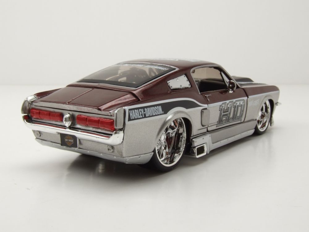 Maisto® Modellauto Ford Mustang GT 1967 silber kupfer Harley Davidson, Maßstab 1:24