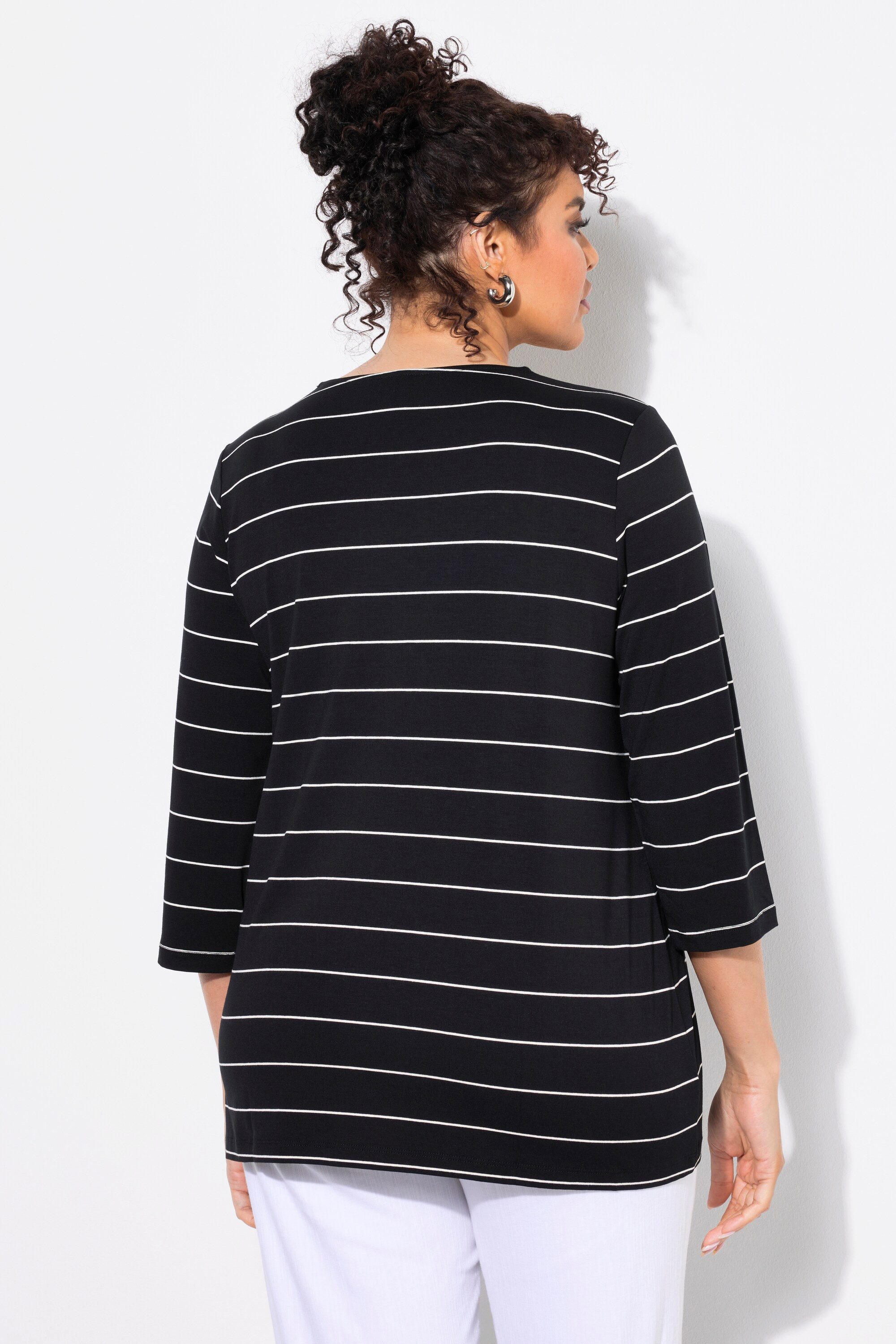 Ulla Popken T-Shirt Shirt Ringel Classic V-Ausschnitt 3/4-Arm – Bild 3 von 4