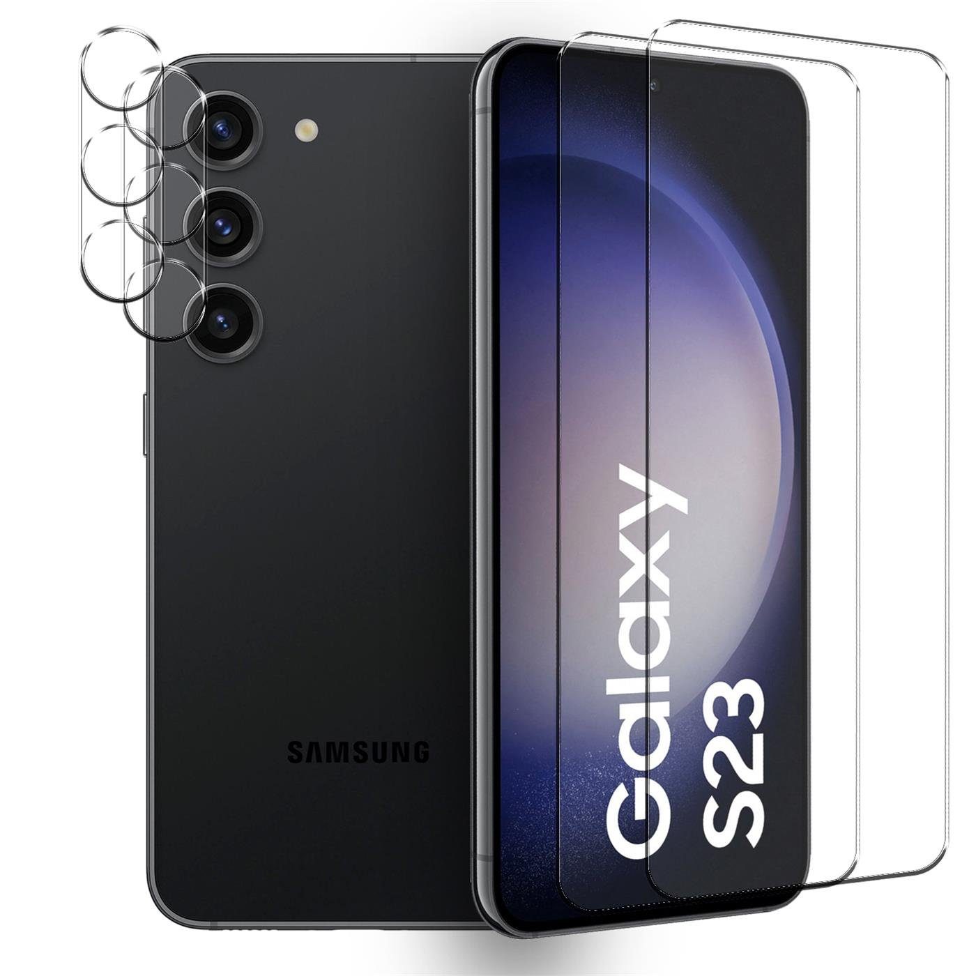 CoolGadget Schutzfolie Panzerfolie für Samsung Galaxy S23, (Spar-Set 4in1, 2x Displayschutz, 2x Kameraschutz), Panzerglas Schutzfolie für Samsung Galaxy S23 Folie