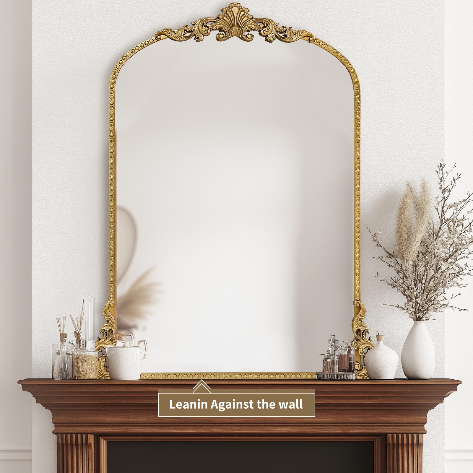 G-LEAF Wandspiegel Bogen-Wandspiegel, antiker Spiegel im Barockstil (1-St), ideal für Kamin, Badezimmer, Eingangsbereich, 90×60cm