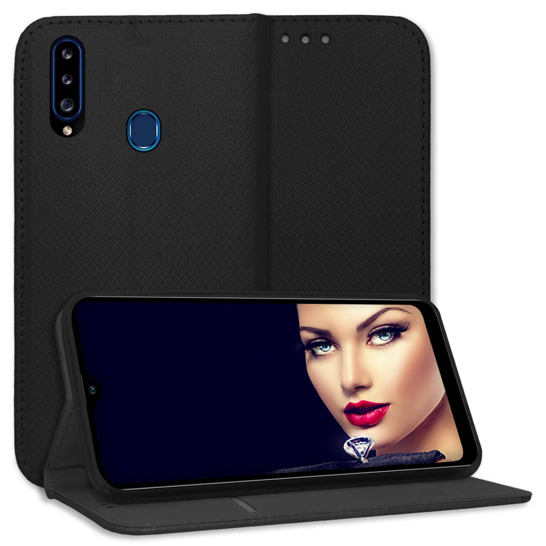 mtb more energy Smartphone-Hülle Smart Magnet für Samsung Galaxy A20s, Schwarz, Bookstyle Klapphülle Cover Wallet Case aus Kunstleder