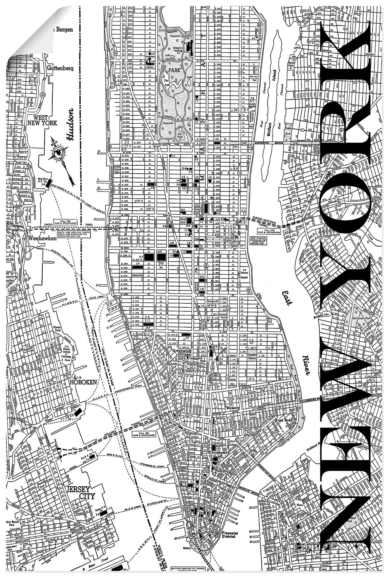 Artland Wandbild New York Karte Straßen Karte, Amerika (1 St), als Alubild, Leinwandbild, Wandaufkleber oder Poster in versch. Größen