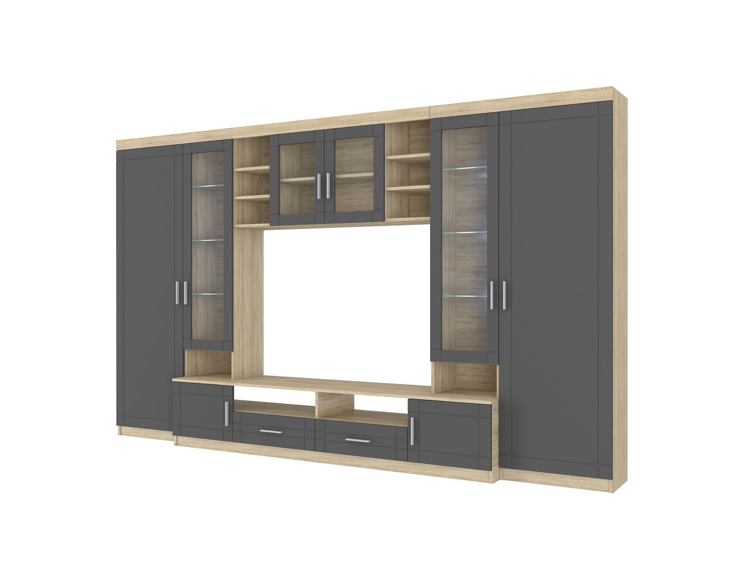 Küchen-Preisbombe Wohnwand Paris Schrankwand Anbauwand Wohnzimmer MDF Grau+ günstig online kaufen