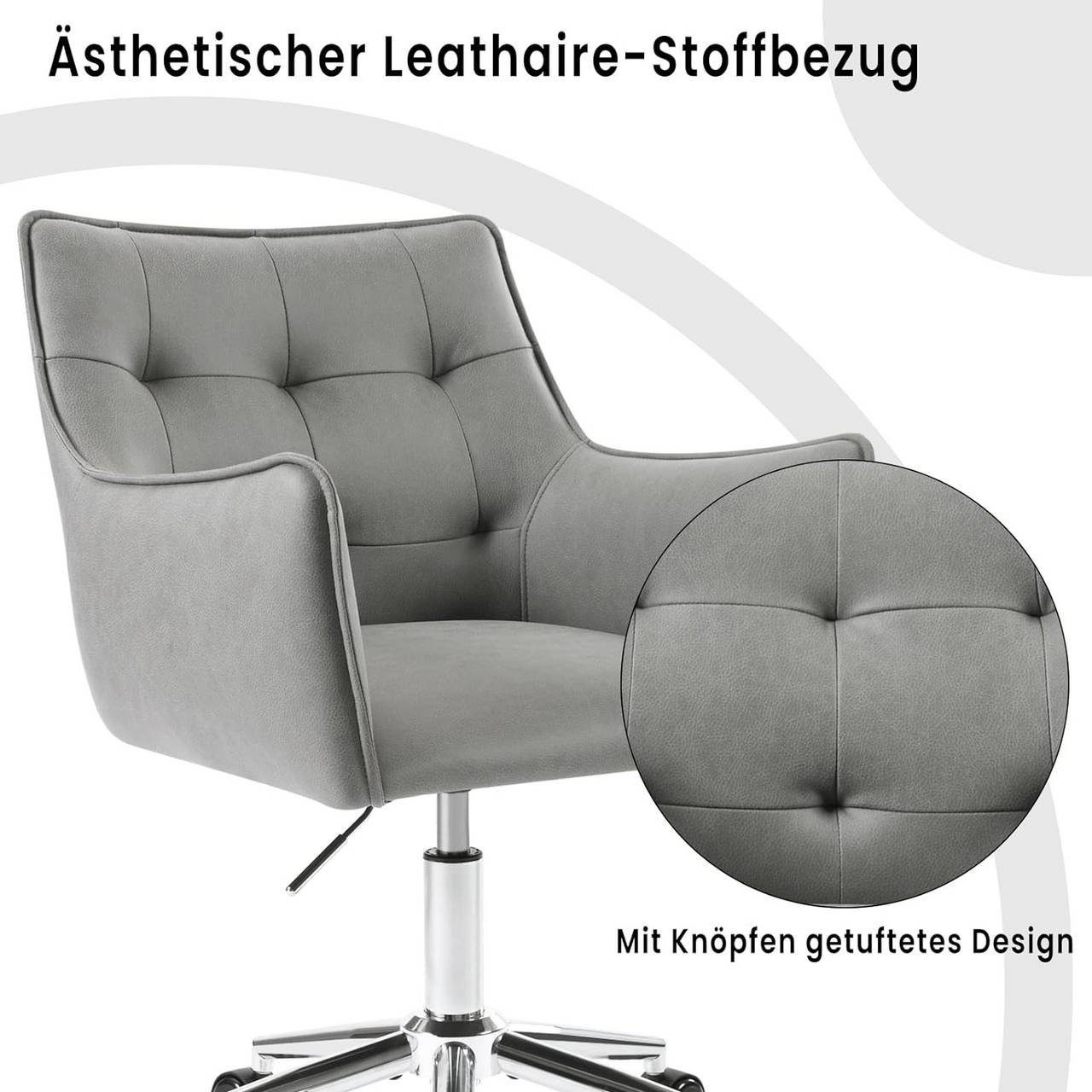 Woltu Bürostuhl (1 St), mit Grau höhenverstellbar Rollen, ergonomisch