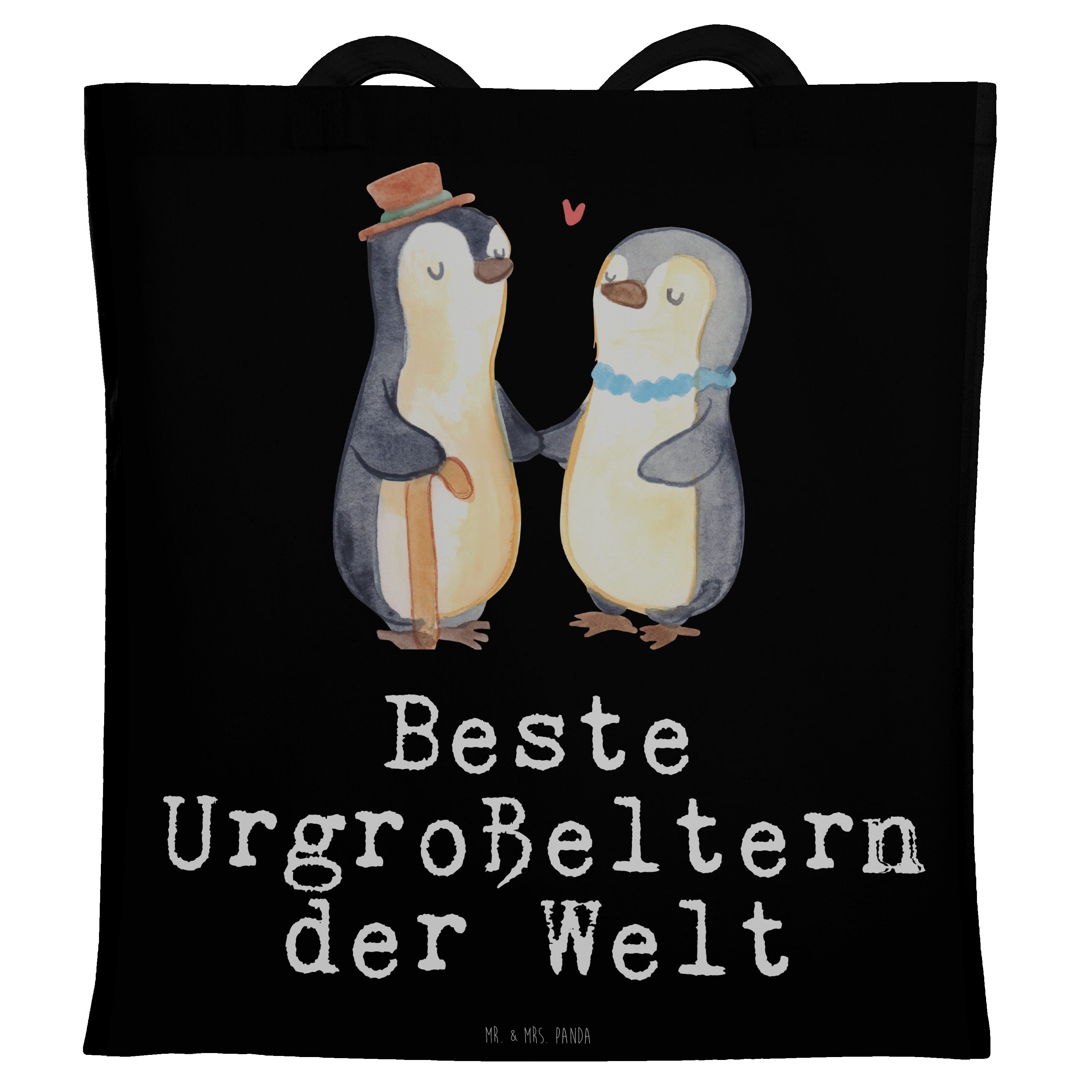 Mr. & Mrs. Panda Tragetasche Pinguin Beste Urgroßeltern der Welt - Schwarz - Geschenk, Geburtstag, (1-tlg)