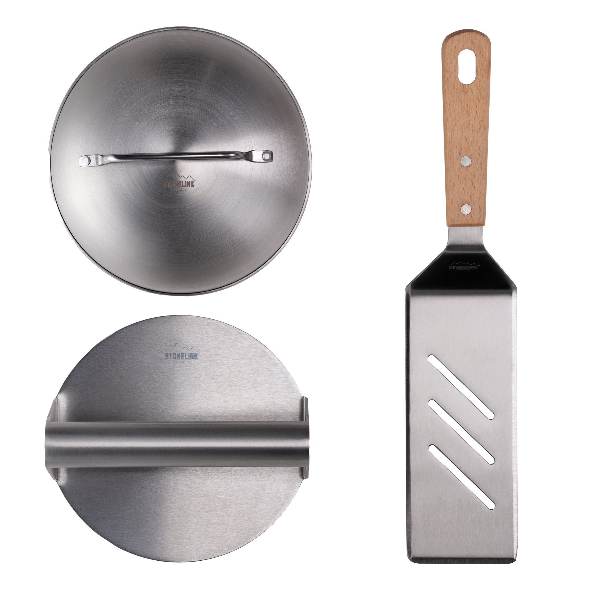 STONELINE Burgerpresse, Burger Smasher Set, 3 teilig, Grill Zubehör, Edelstahl