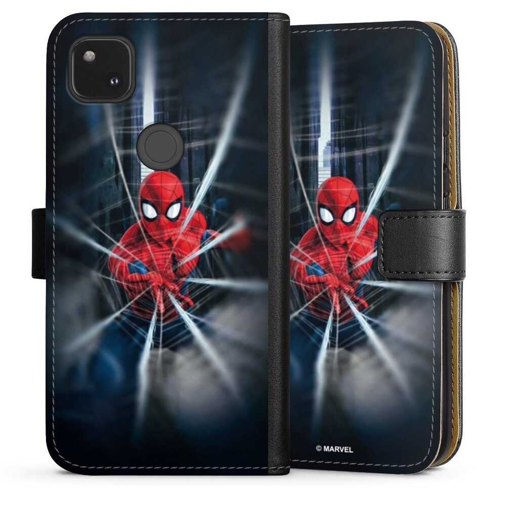 DeinDesign Handyhülle Marvel Kinofilm Spider-Man Webs In Action, Google Pixel 4a Hülle Handy Flip Case Wallet Cover Handytasche Leder